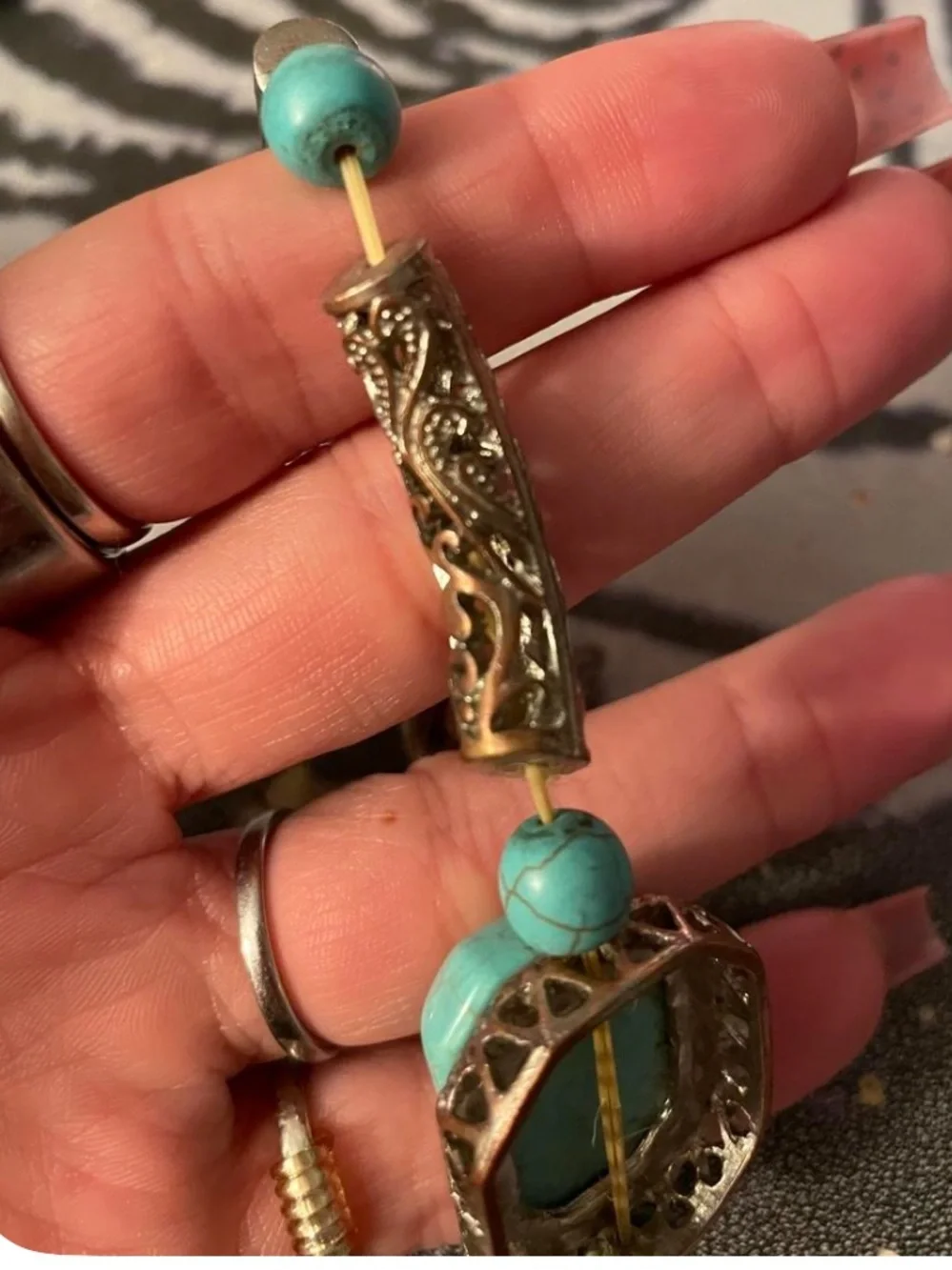 Turquoise Bead and Silver-Tone Statement Bracelet - Women's Jewelry